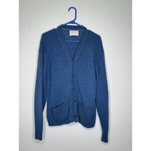 VTG 80s Jantzen Sweater Mens M Wool Blend? Blue Cardigan Cobain Distressed Fuzzy